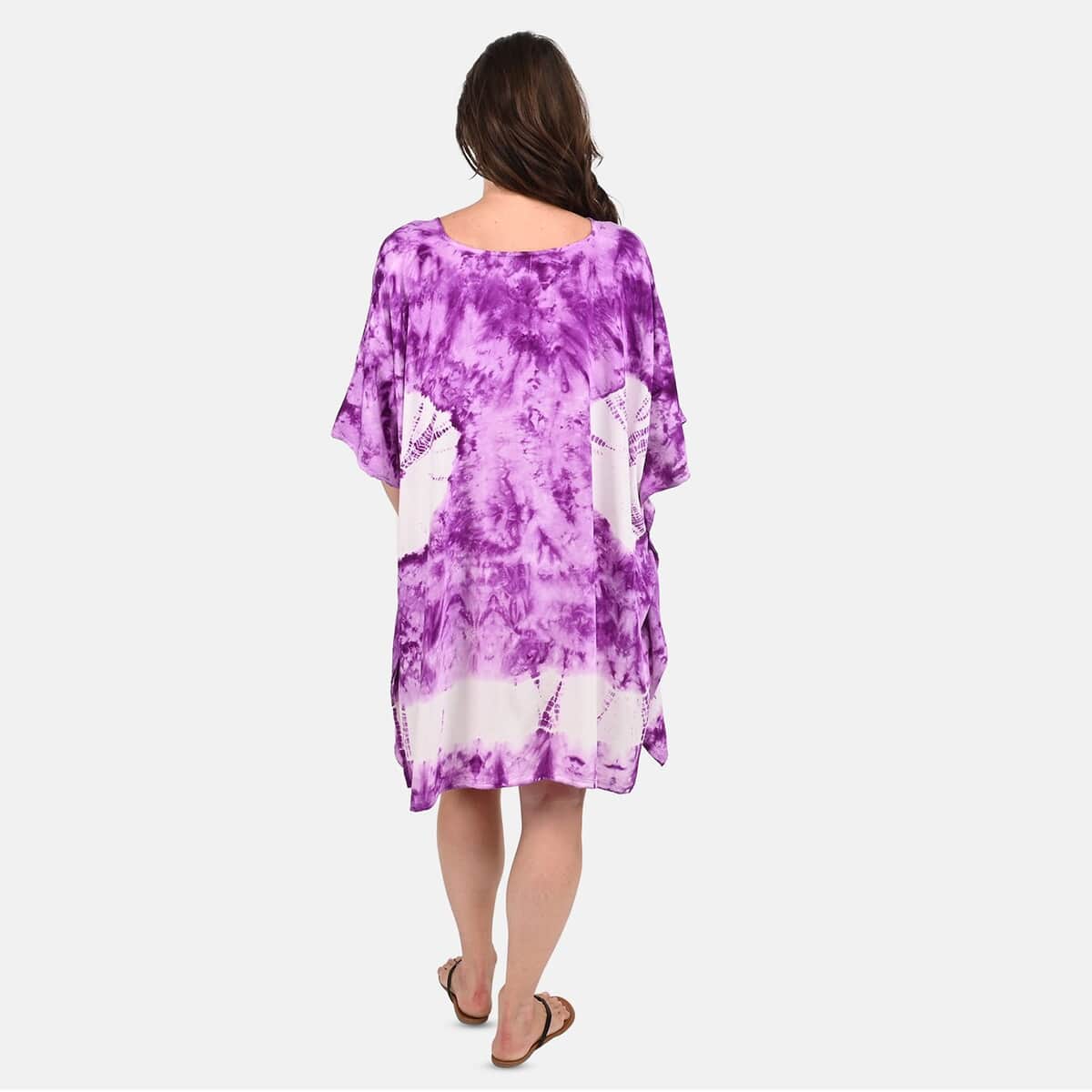 Tamsy Purple Tie Dye Kaftan - One Size Fits Most image number 1