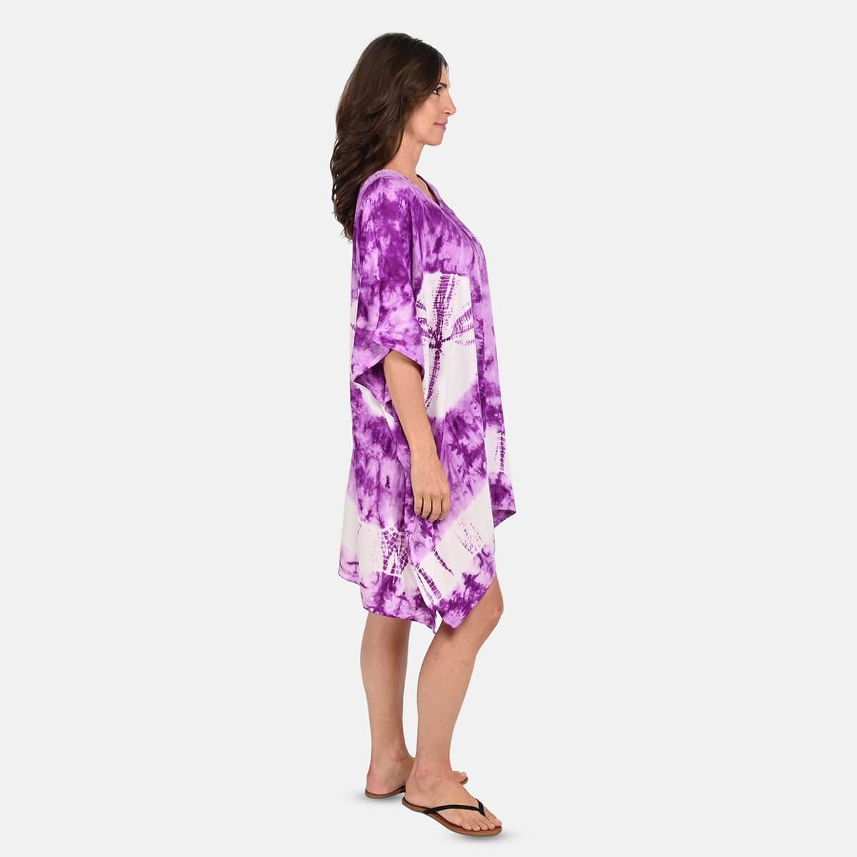 Tamsy Purple Tie Dye Kaftan - One Size Fits Most image number 2