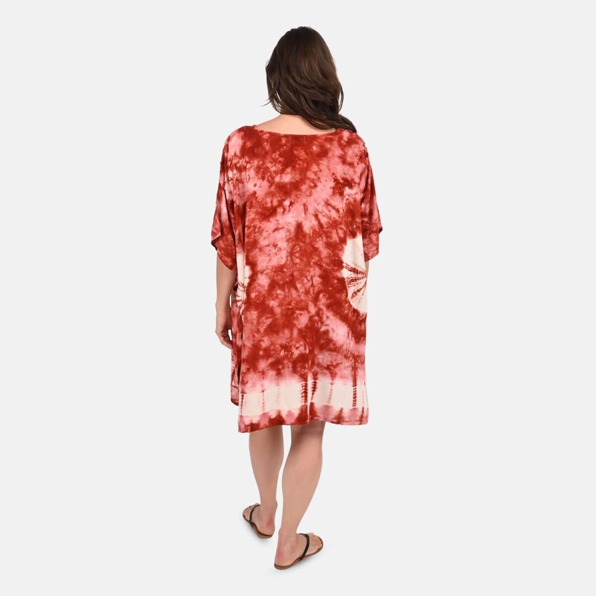 Tamsy Maroon Tie Dye Kaftan - One Size Fits Most image number 1