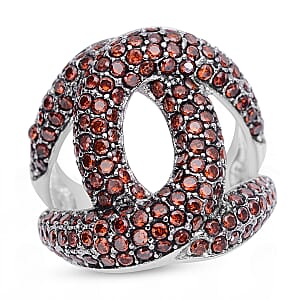 Simulated Garnet Color Diamond Link Ring in Stainless Steel (Size 7.0) 2.50 ctw