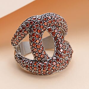 Simulated Garnet Color Diamond Link Ring in Stainless Steel (Size 7.0) 2.50 ctw