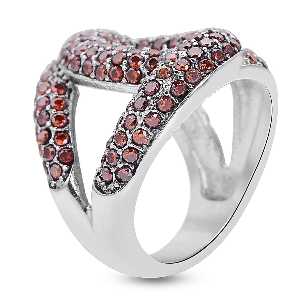 Simulated Garnet Color Diamond Link Ring in Stainless Steel (Size 7.0) 2.50 ctw image number 3