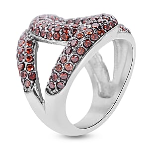 Simulated Garnet Color Diamond Link Ring in Stainless Steel (Size 7.0) 2.50 ctw