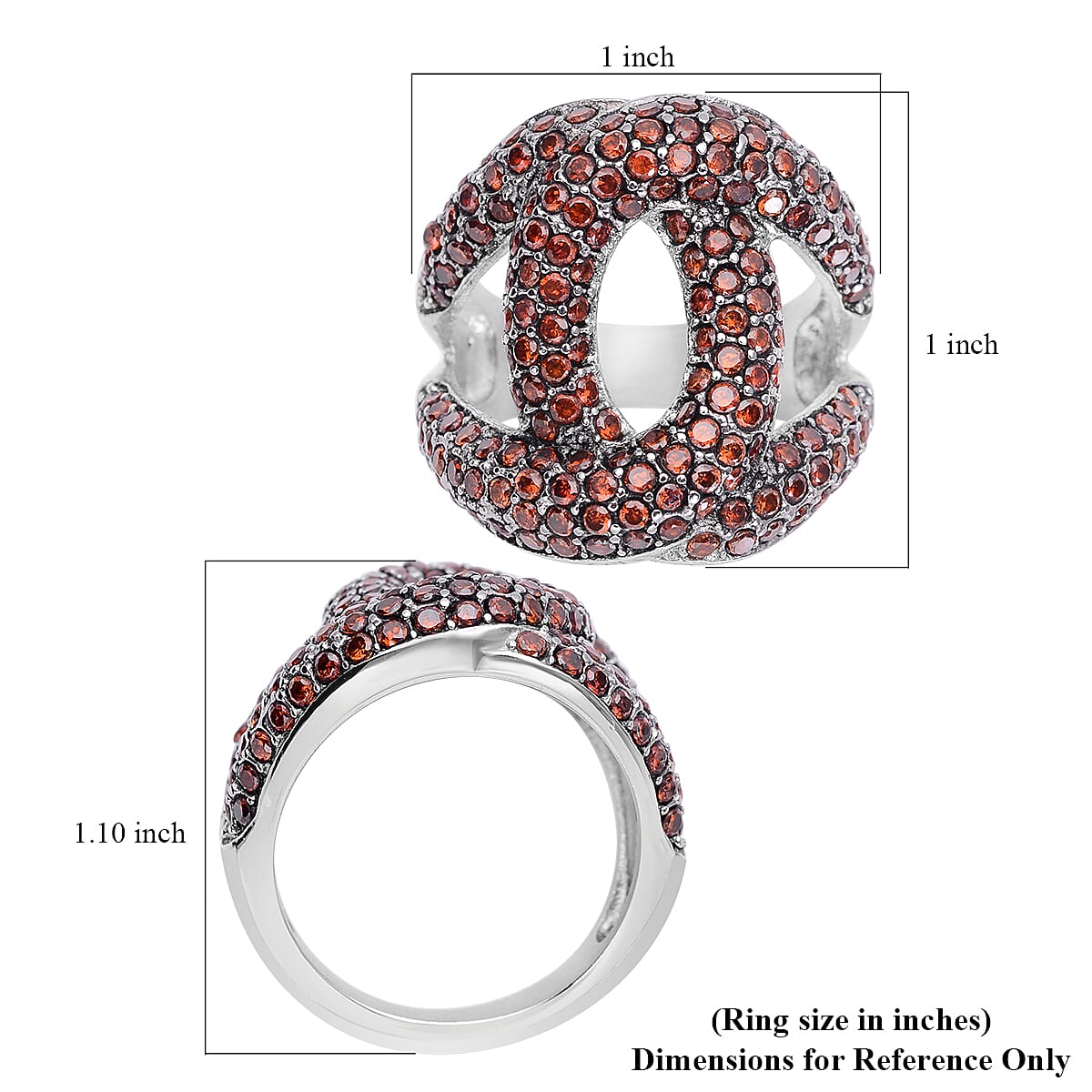 Simulated Garnet Color Diamond Link Ring in Stainless Steel (Size 7.0) 2.50 ctw image number 5