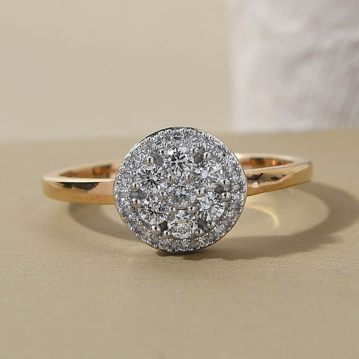 Lab Grown Diamond G-H SI Halo Ring in Vermeil Yellow Gold Over Sterling Silver 0.50 ctw image number 1