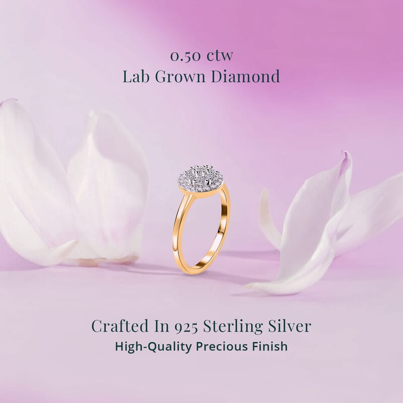Luxuriant Lab Grown Diamond G-H SI Halo Ring in Vermeil Yellow Gold Over Sterling Silver (Size 6.0) 0.50 ctw