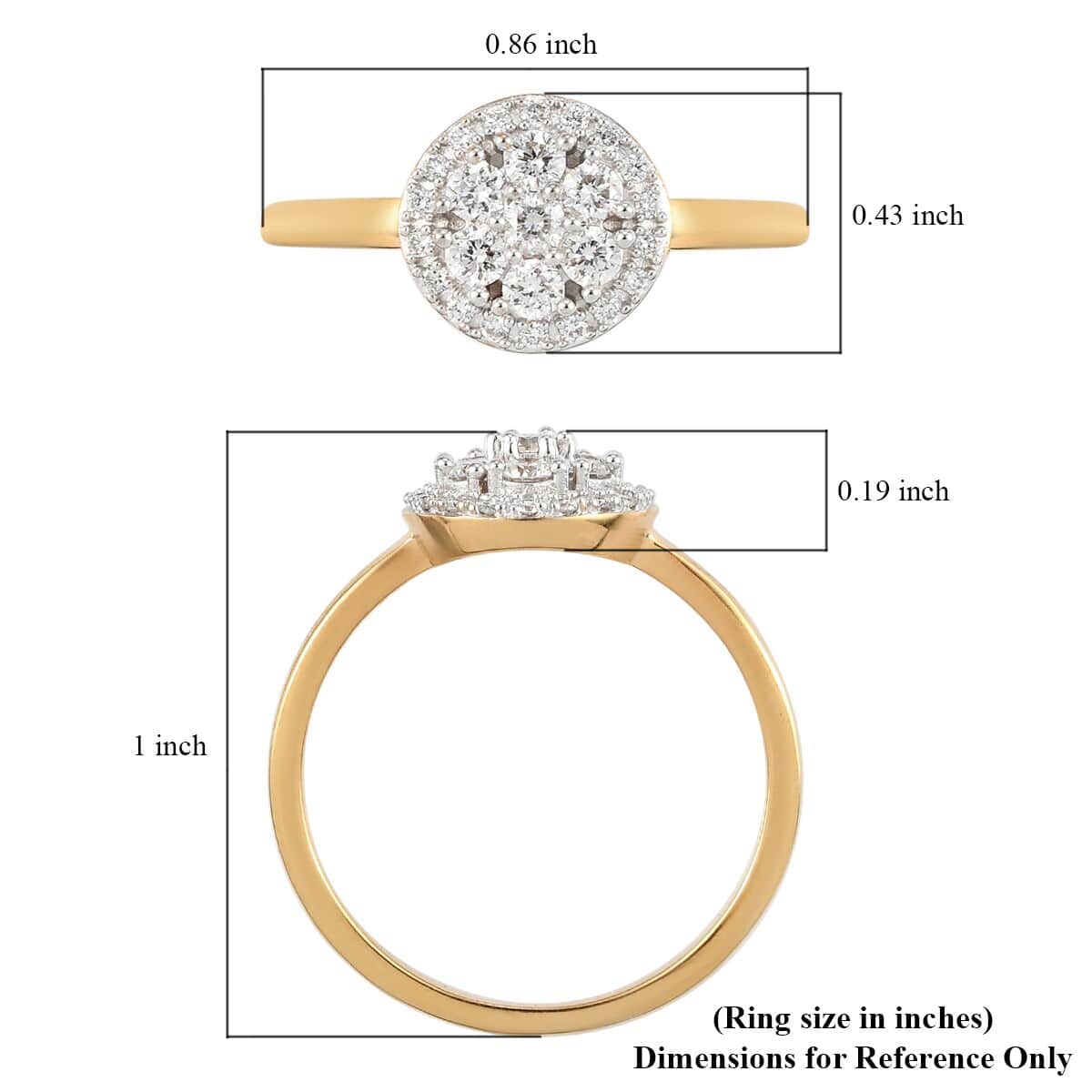 Lab Grown Diamond G-H SI Halo Ring in Vermeil Yellow Gold Over Sterling Silver 0.50 ctw image number 5
