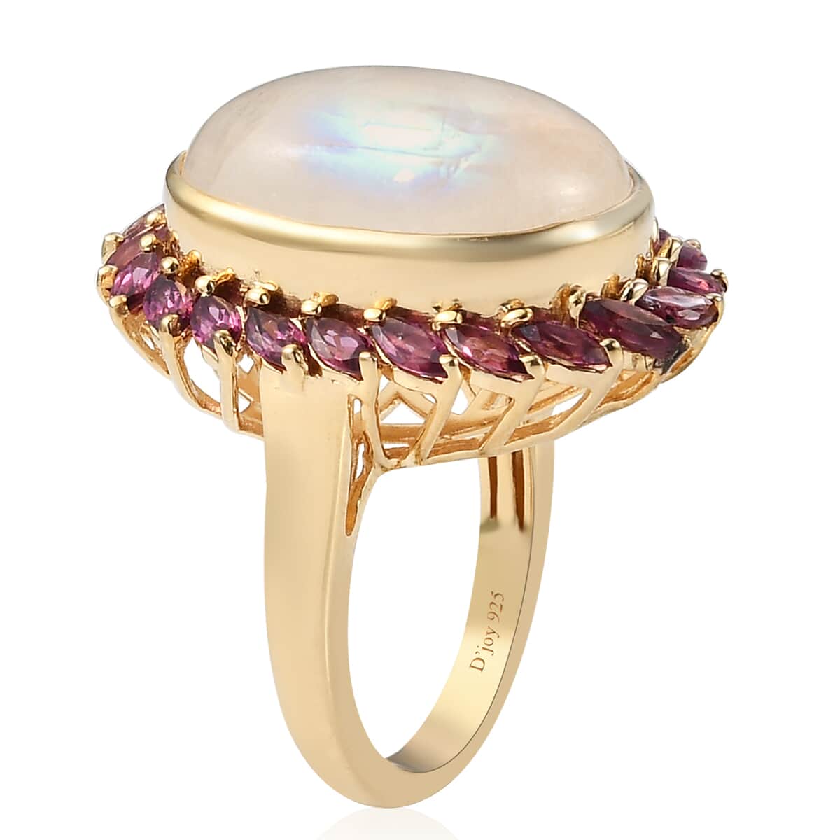 Kuisa Rainbow Moonstone and Orissa Rhodolite Garnet Halo Ring in Vermeil Yellow Gold Over Sterling Silver 15.10 ctw image number 3