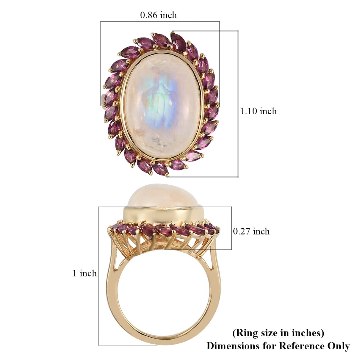 Kuisa Rainbow Moonstone and Orissa Rhodolite Garnet Halo Ring in Vermeil Yellow Gold Over Sterling Silver 15.10 ctw image number 5