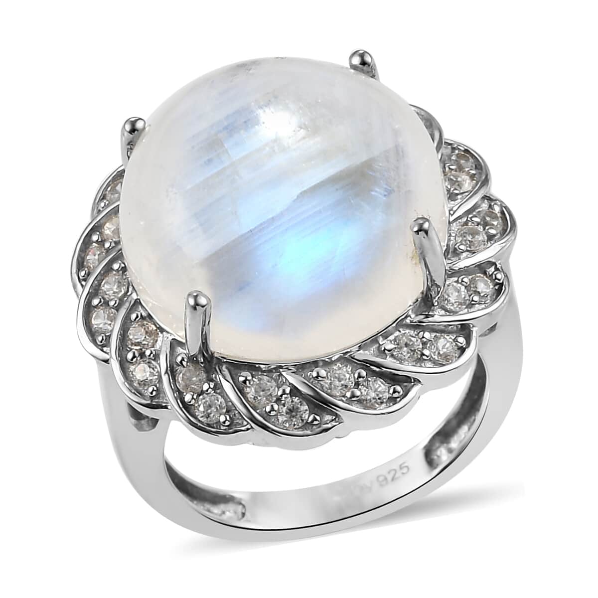 Kuisa Rainbow Moonstone and Natural White Zircon Cocktail Ring in Platinum Over Sterling Silver 15.90 ctw image number 0