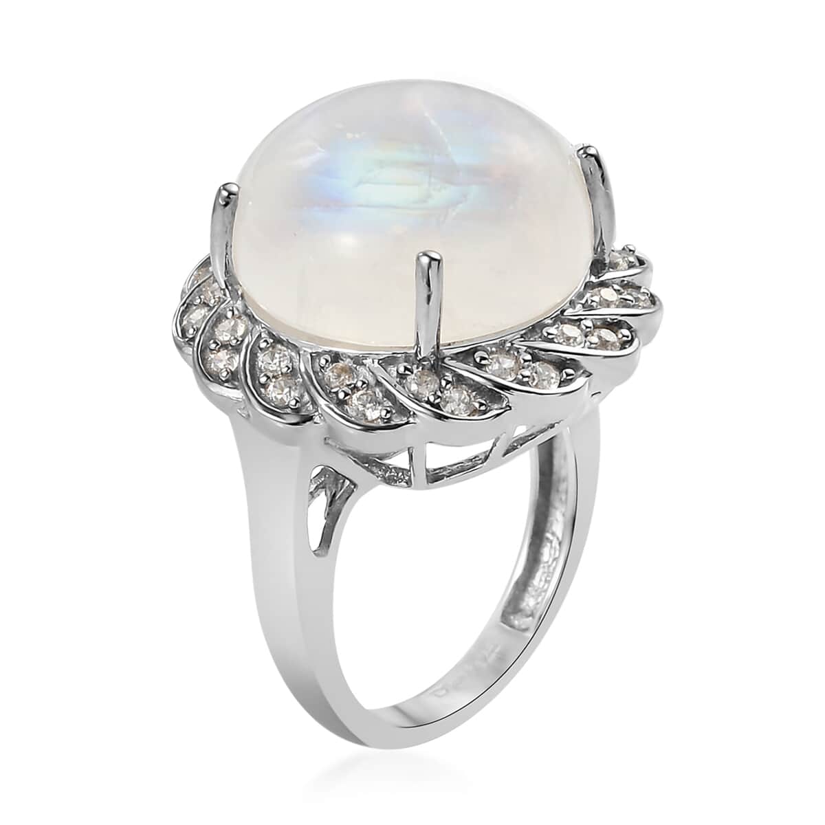 Kuisa Rainbow Moonstone and Natural White Zircon Cocktail Ring in Platinum Over Sterling Silver 15.90 ctw image number 3