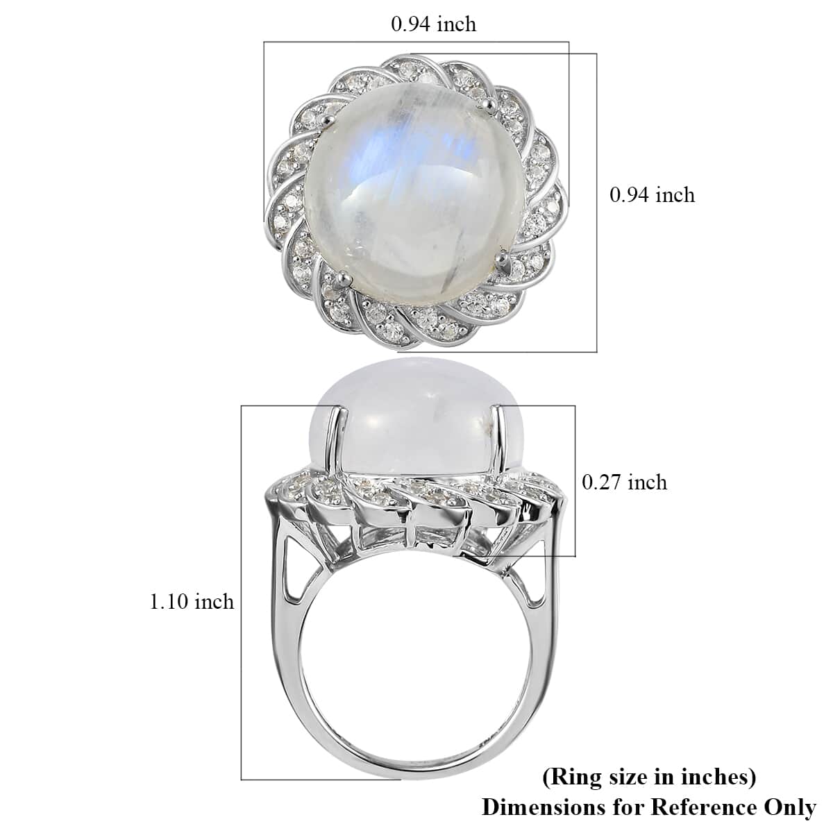 Kuisa Rainbow Moonstone and Natural White Zircon Cocktail Ring in Platinum Over Sterling Silver 15.90 ctw image number 5