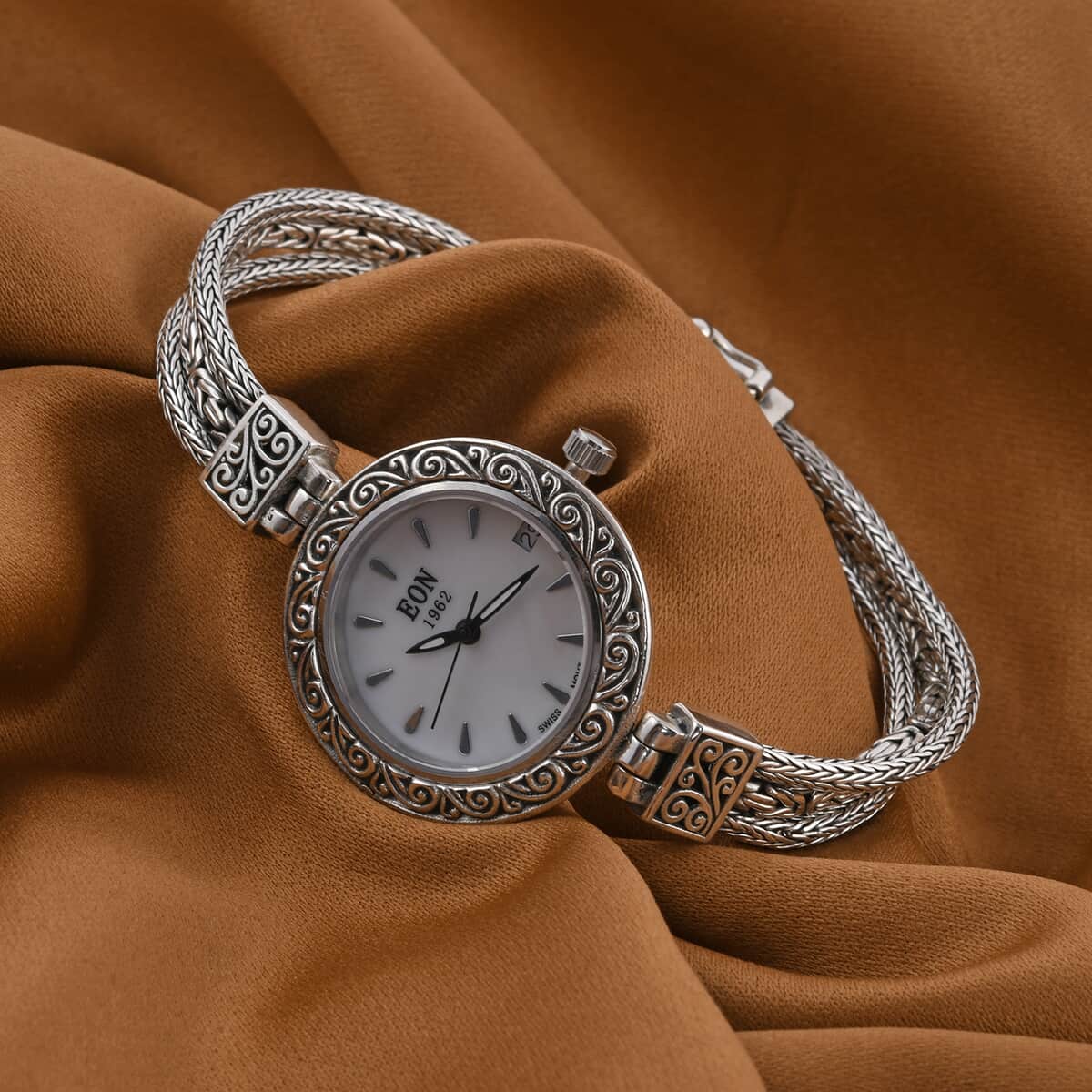 Bali Legacy Eon 1962 Swiss Movement Water Resistant Bracelet Watch in Sterling Silver (7.50 in) 43 Grams image number 1
