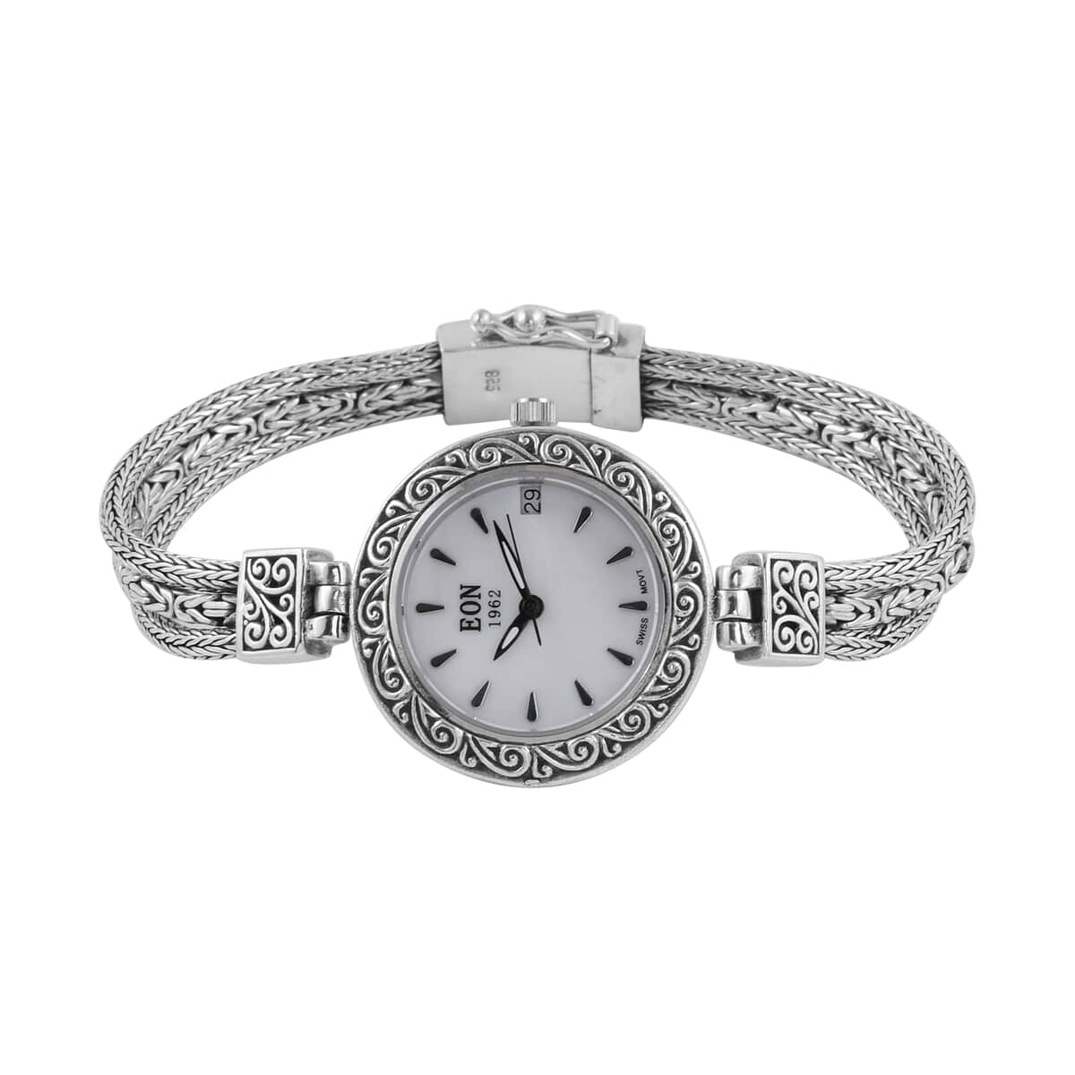 Bali Legacy Eon 1962 Swiss Movement Water Resistant Bracelet Watch in Sterling Silver (8.0 in) 34 Grams image number 3
