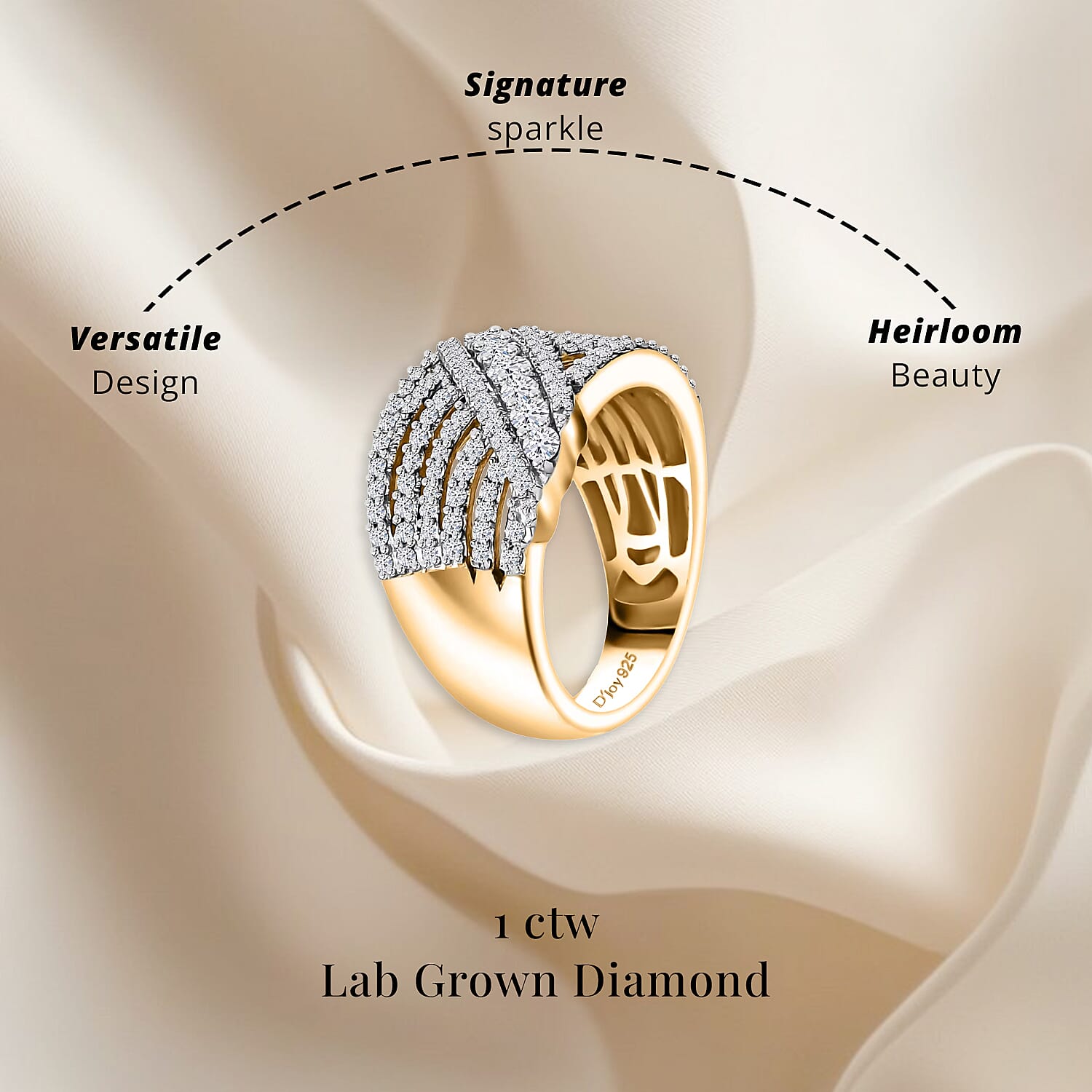 Luxuriant Lab Grown Diamond G-H, SI Criss Cross Ring in Vermeil Yellow Gold Over Sterling Silver (Size 6.0) 1.00 ctw
