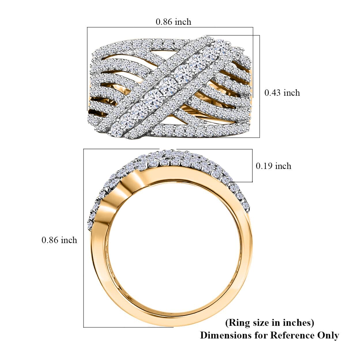 Luxuriant Lab Grown Diamond G-H, SI Criss Cross Ring in Vermeil Yellow Gold Over Sterling Silver (Size 6.0) 1.00 ctw image number 5