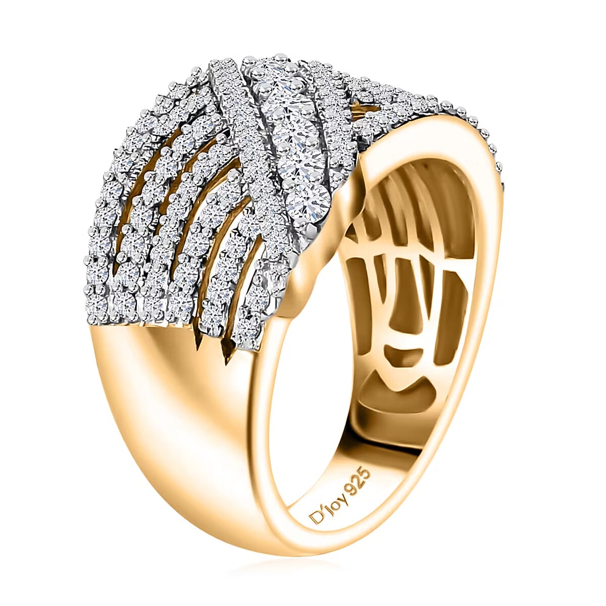 Luxuriant Lab Grown Diamond G-H, SI Criss Cross Ring in Vermeil Yellow Gold Over Sterling Silver (Size 7.0) 1.00 ctw image number 8