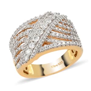 Luxuriant Lab Grown Diamond G-H, SI Criss Cross Ring in Vermeil Yellow Gold Over Sterling Silver (Size 8.0) 1.00 ctw