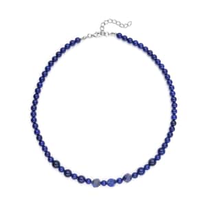 Lapis Lazuli Beaded Necklace 18-20 Inches in Silvertone 138.50 ctw