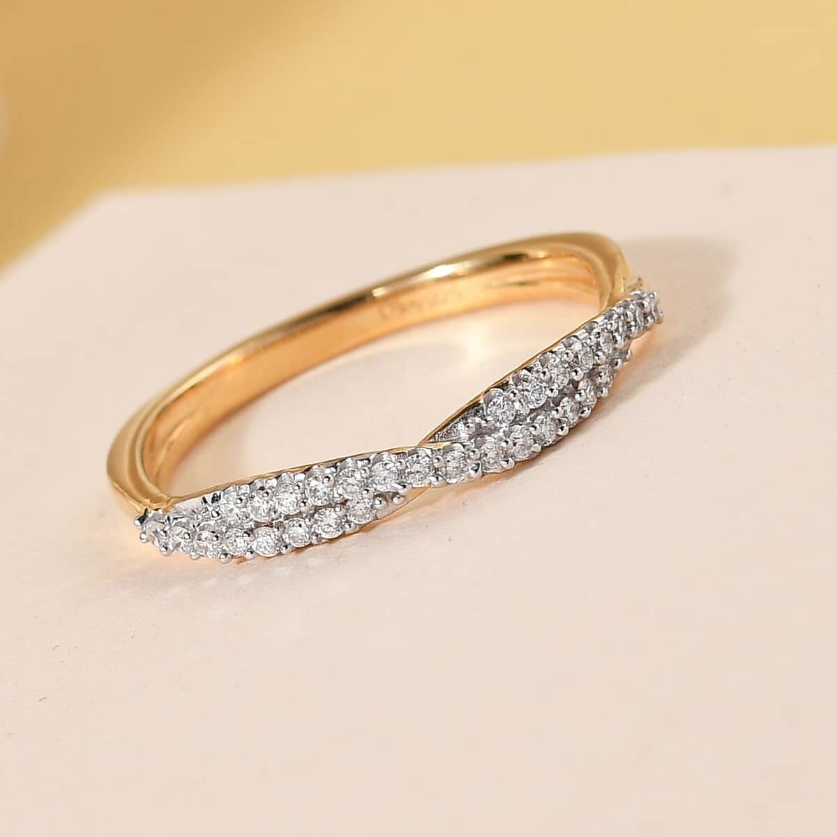 Luxuriant Lab Grown Diamond G-H SI Criss Cross Ring in Vermeil Yellow Gold Over Sterling Silver (Size 10.0) 0.25 ctw image number 1