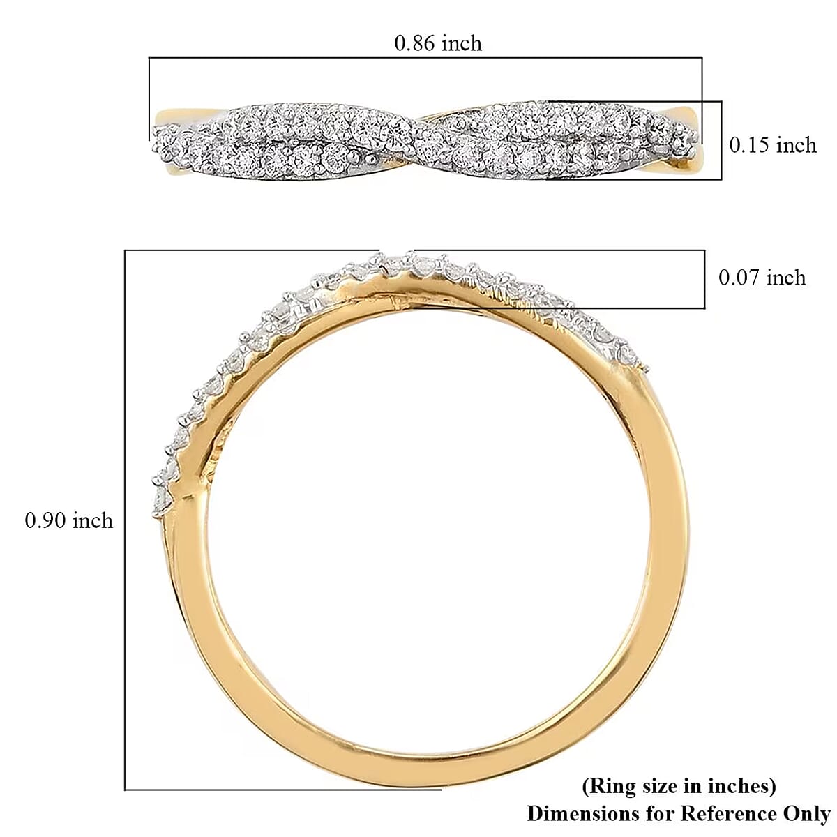 Lab Grown Diamond G-H SI Criss Cross Ring in Vermeil Yellow Gold Over Sterling Silver (Size 10.0) 0.25 ctw image number 7