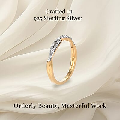 Luxuriant Lab Grown Diamond G-H SI Criss Cross Ring in Vermeil Yellow Gold Over Sterling Silver (Size 8.0) 0.25 ctw