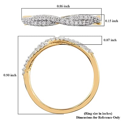 Luxuriant Lab Grown Diamond G-H SI Criss Cross Ring in Vermeil Yellow Gold Over Sterling Silver (Size 8.0) 0.25 ctw