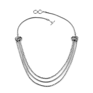 Bali Legacy Sterling Silver Toggle Clasp Dragon Three Strand Tulang Naga, Padian and Borobudur Necklace 20 Inches 52 Grams