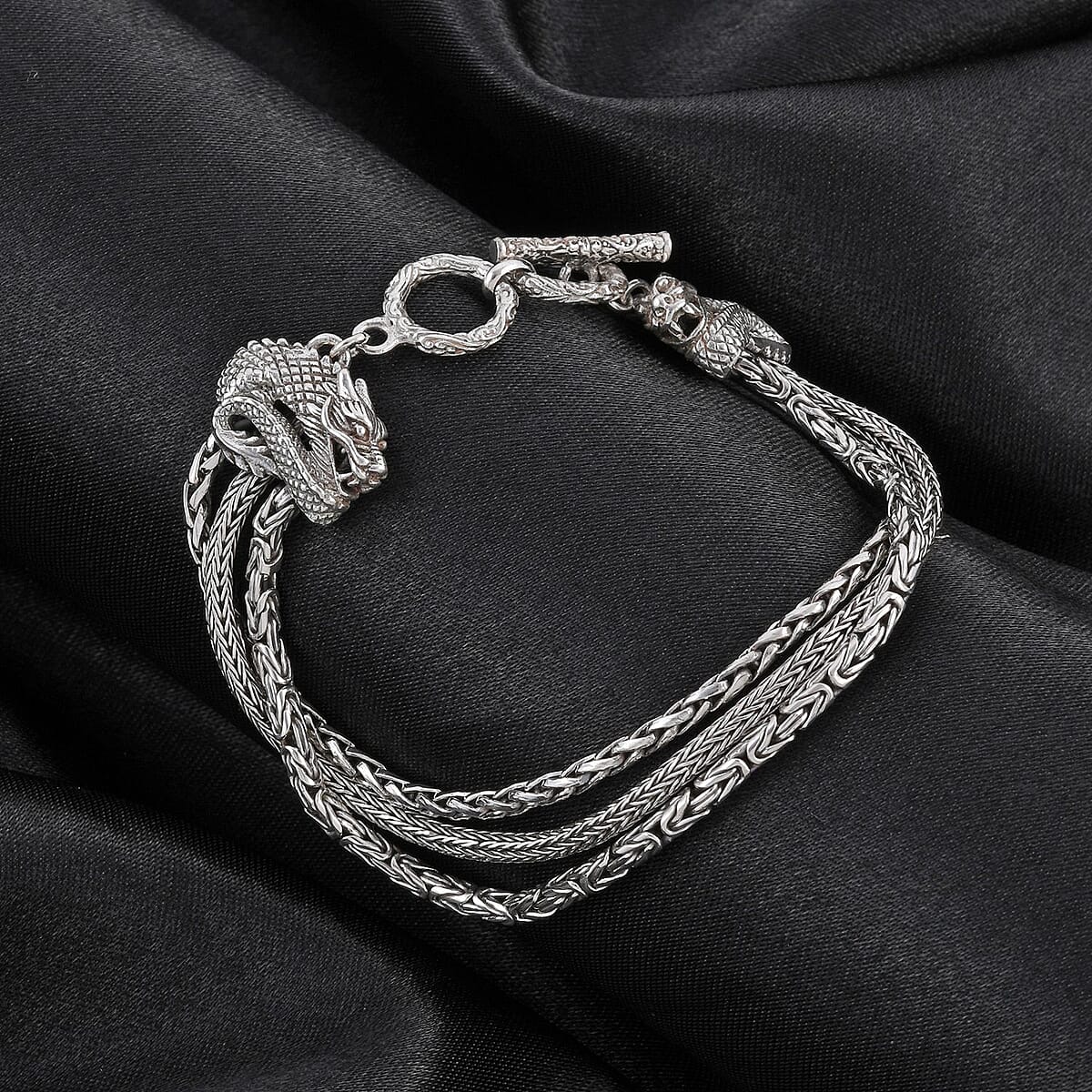 Bali Legacy Sterling Silver Multi Strand Toggle Clasp Bracelet (7.50 In) 25 Grams image number 1