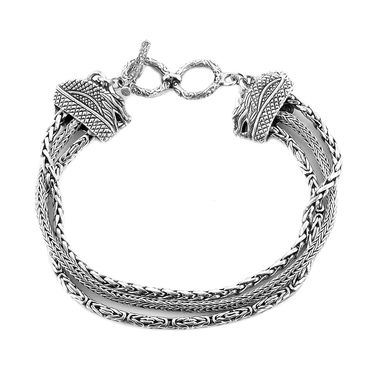 Bali Legacy Sterling Silver Multi Strand Toggle Clasp Bracelet (7.50 In) 25 Grams image number 2
