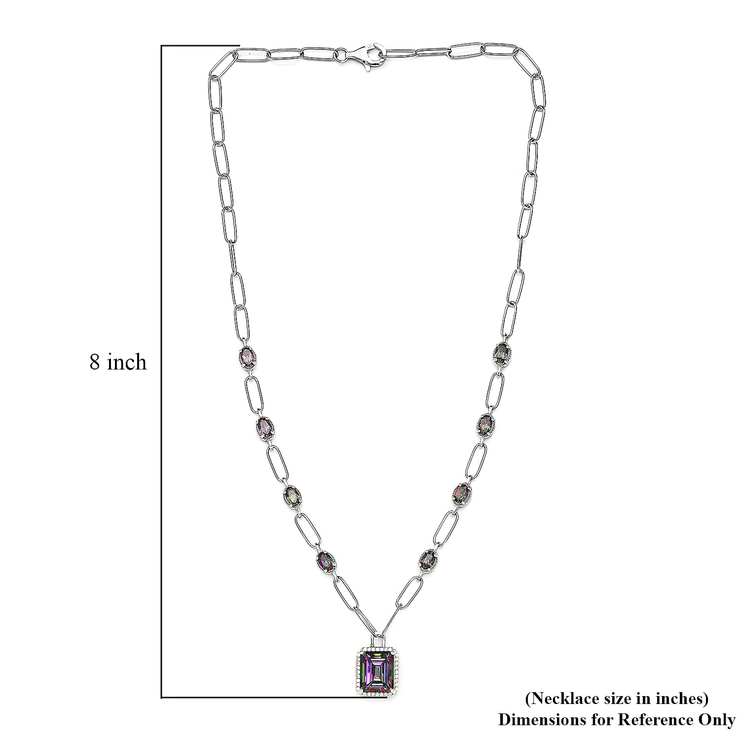 Northern Lights Mystic Topaz and White Zircon Paper Clip Station Necklace 18 Inches in Platinum Over Sterling Silver 12.10 ctw