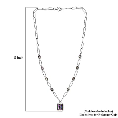 Northern Lights Mystic Topaz and White Zircon Paper Clip Station Necklace 18 Inches in Platinum Over Sterling Silver 12.10 ctw