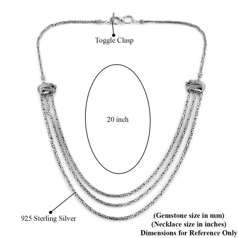 Bali Legacy Sterling Silver Toggle Clasp Dragon Multi Strand Borobudur Necklace 20 Inches 60 Grams