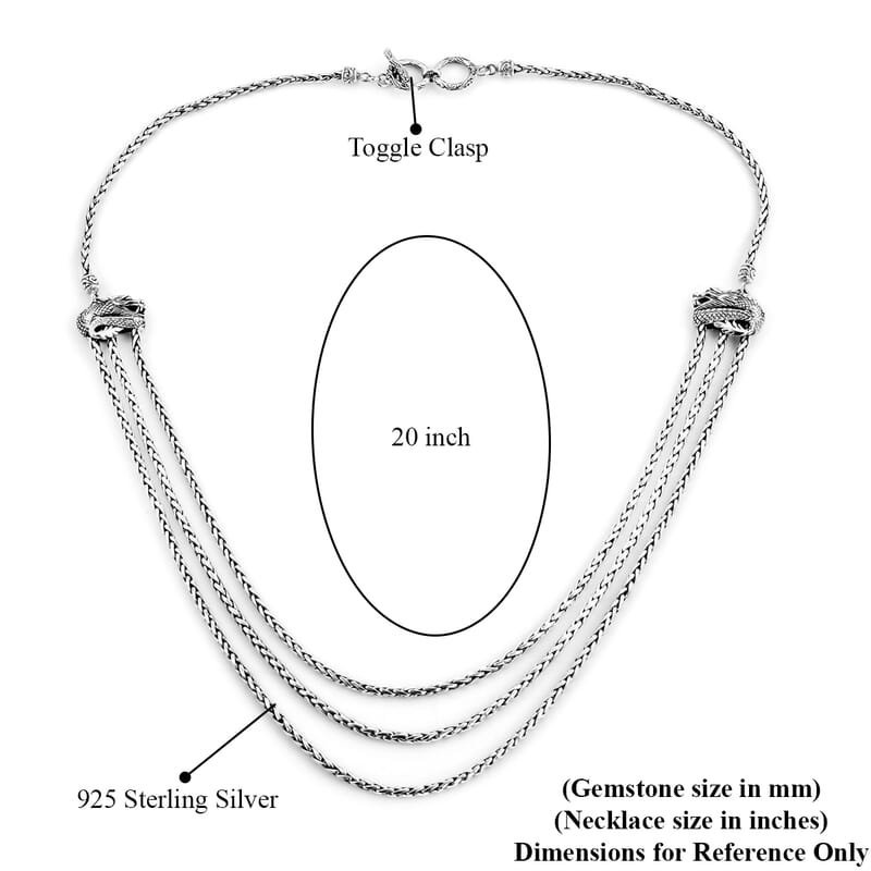 Bali Legacy Toggle Clasp Dragon Multi Strand Padian Necklace in Sterling Silver 20 Inches 48 Grams
