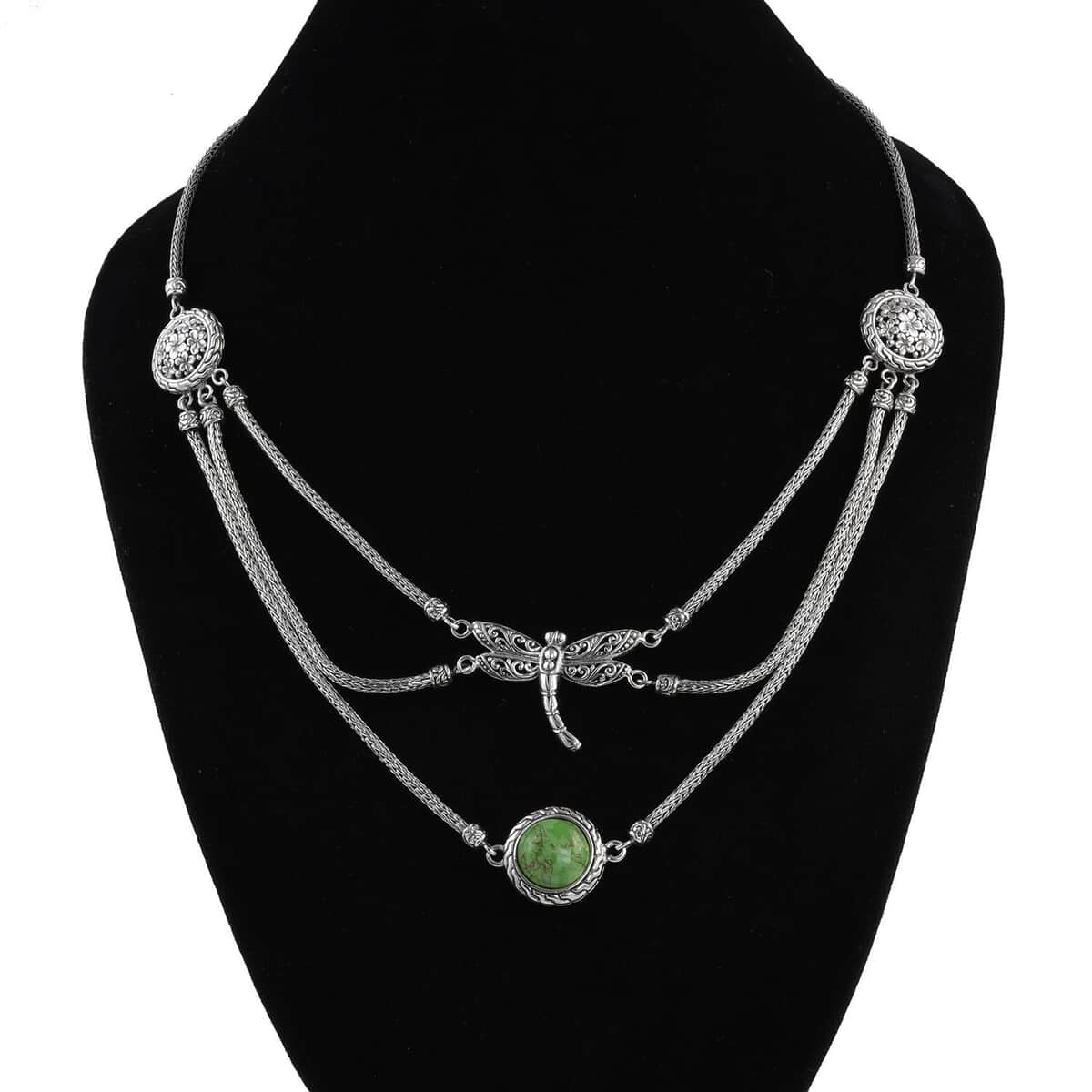 Bali Legacy Mojave Green Turquoise Dragonfly Necklace 20 Inches in Sterling Silver 9.25 ctw image number 2