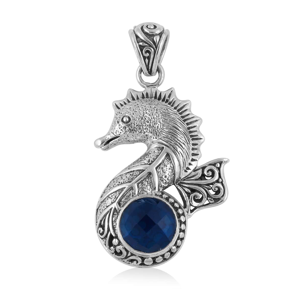 Bali Legacy Caribbean Quartz Seahorse Pendant in Sterling Silver 7 Grams 4.00 ctw image number 0