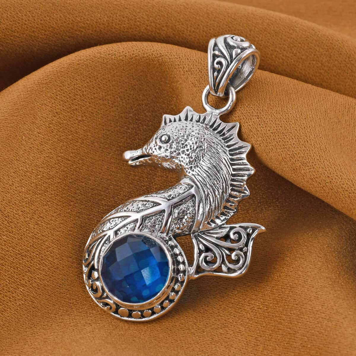 Bali Legacy Caribbean Quartz Seahorse Pendant in Sterling Silver 7 Grams 4.00 ctw image number 1