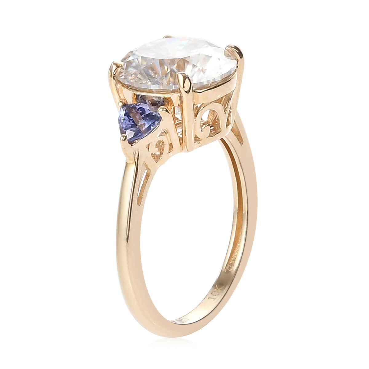 LUXORO 10K Yellow Gold Moissanite and Tanzanite 3 Stone Ring (Size 9.0) 3.50 Grams 4.30 ctw image number 3