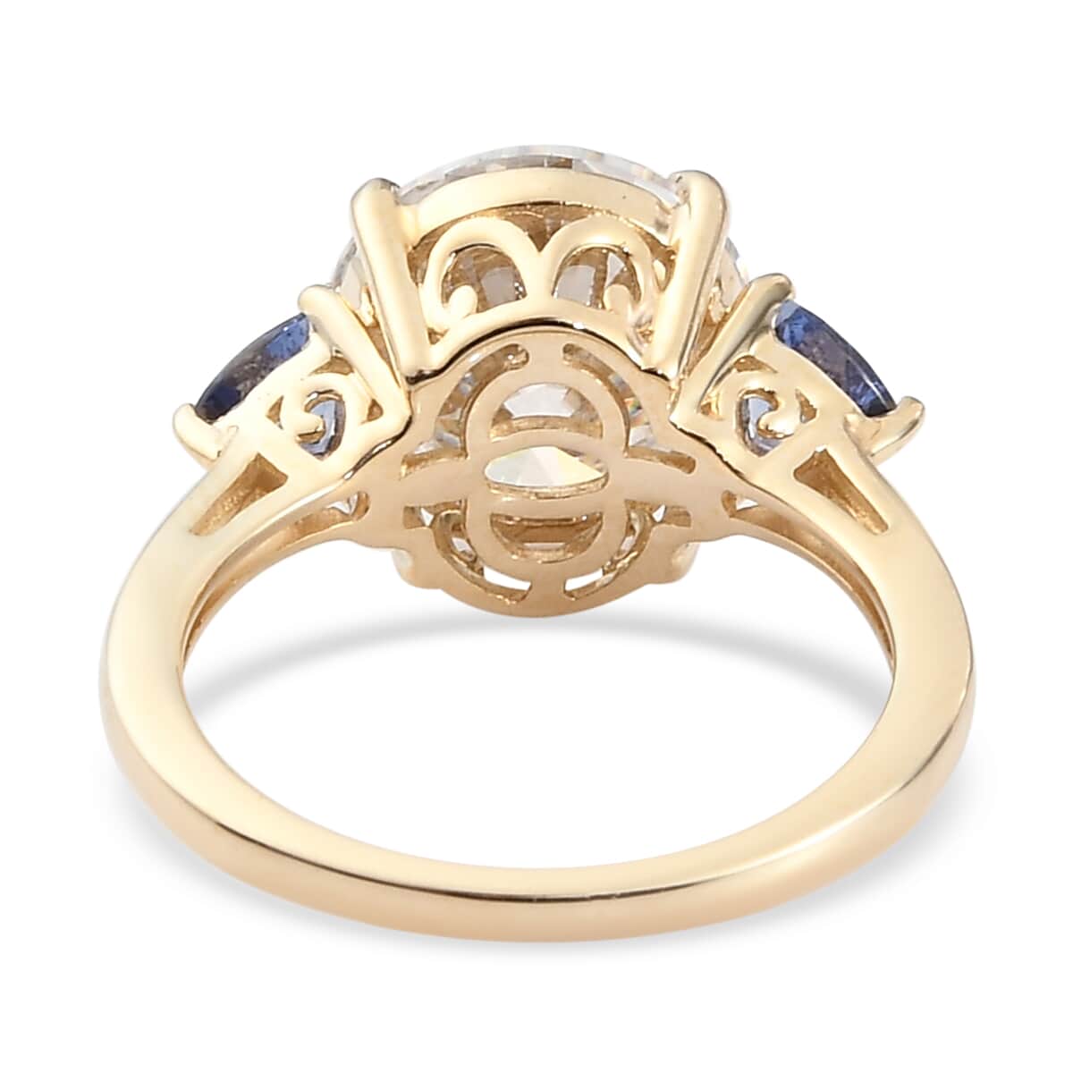 LUXORO 10K Yellow Gold Moissanite and Tanzanite 3 Stone Ring (Size 9.0) 3.50 Grams 4.30 ctw image number 4