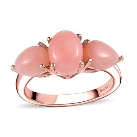 Peruvian Pink Opal 3 Stone Ring in Vermeil Rose Gold Over Sterling Silver (Size 5.0) 2.30 ctw image number 0