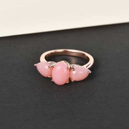 Peruvian Pink Opal 3 Stone Ring in Vermeil Rose Gold Over Sterling Silver (Size 5.0) 2.30 ctw image number 1