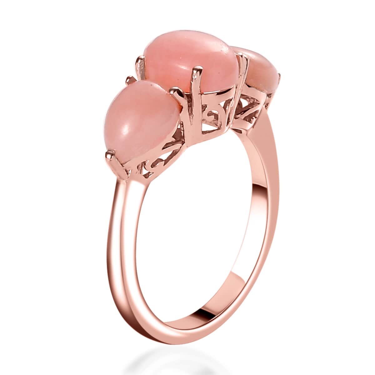 Peruvian Pink Opal 3 Stone Ring in Vermeil Rose Gold Over Sterling Silver (Size 5.0) 2.30 ctw image number 3