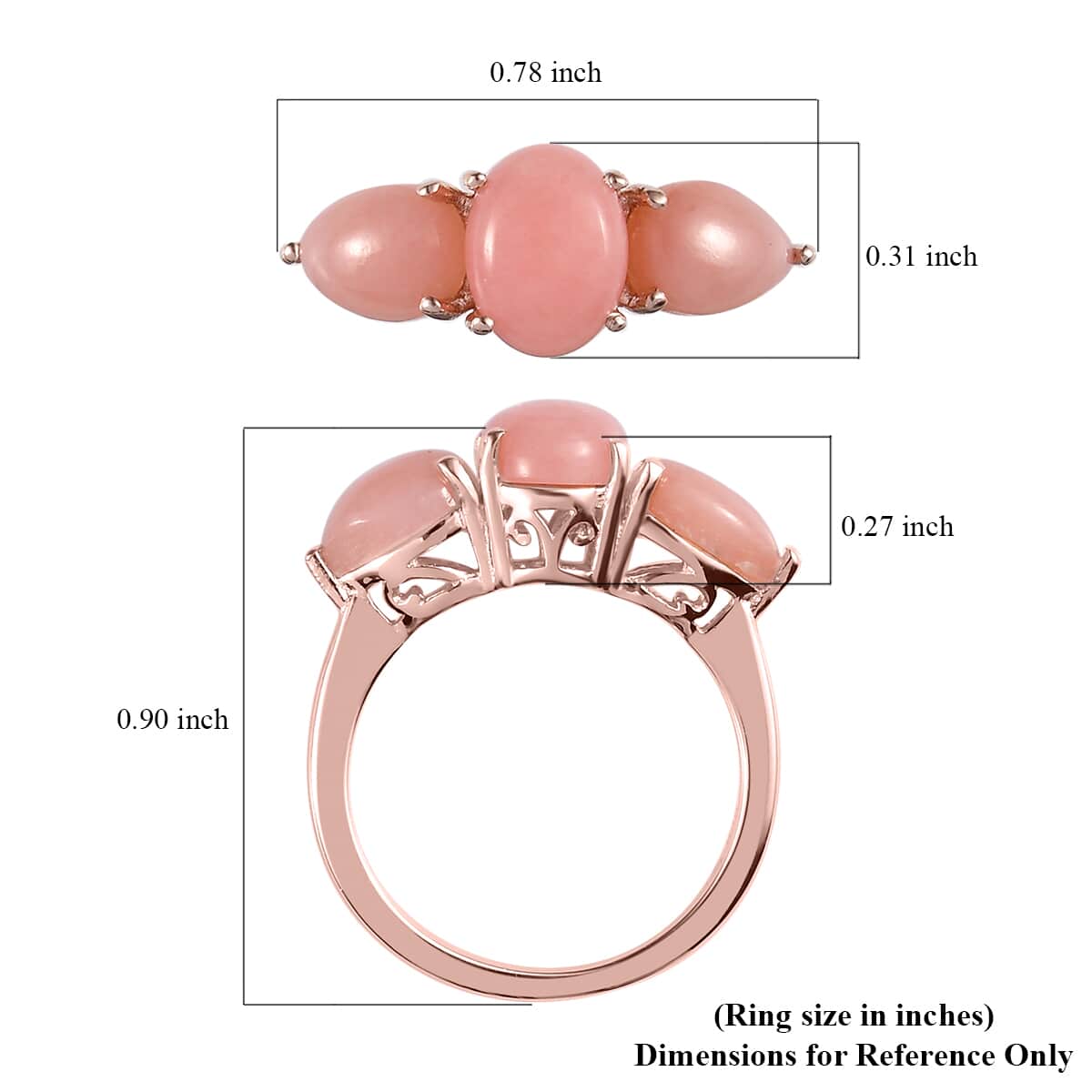 Peruvian Pink Opal 3 Stone Ring in Vermeil Rose Gold Over Sterling Silver (Size 7.0) 2.30 ctw image number 5