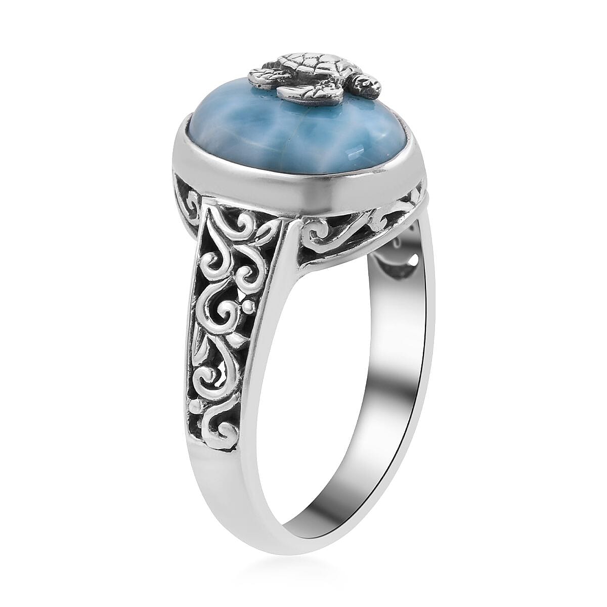 Bali Legacy Larimar Turtle Ring in Sterling Silver (Size 8.0) 8 Grams 6.75 ctw image number 3