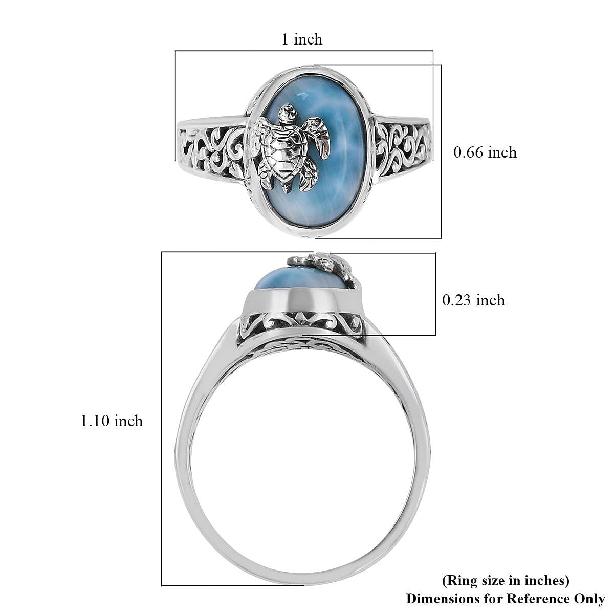 Bali Legacy Larimar Turtle Ring in Sterling Silver (Size 8.0) 8 Grams 6.75 ctw image number 6