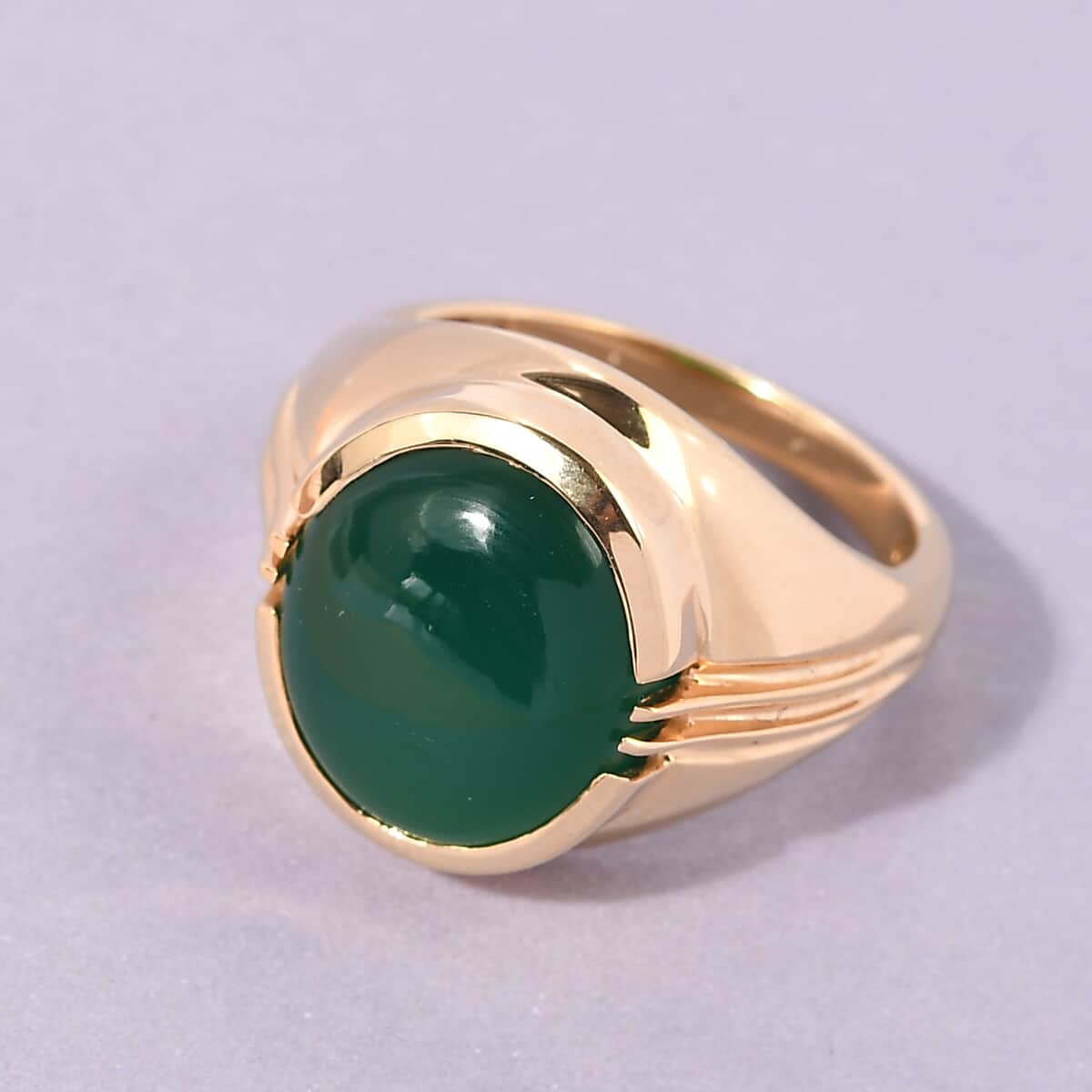 Verde Onyx Solitaire Men's Ring in Vermeil Yellow Gold Over Sterling Silver (Size 10.0) 11.00 ctw image number 1