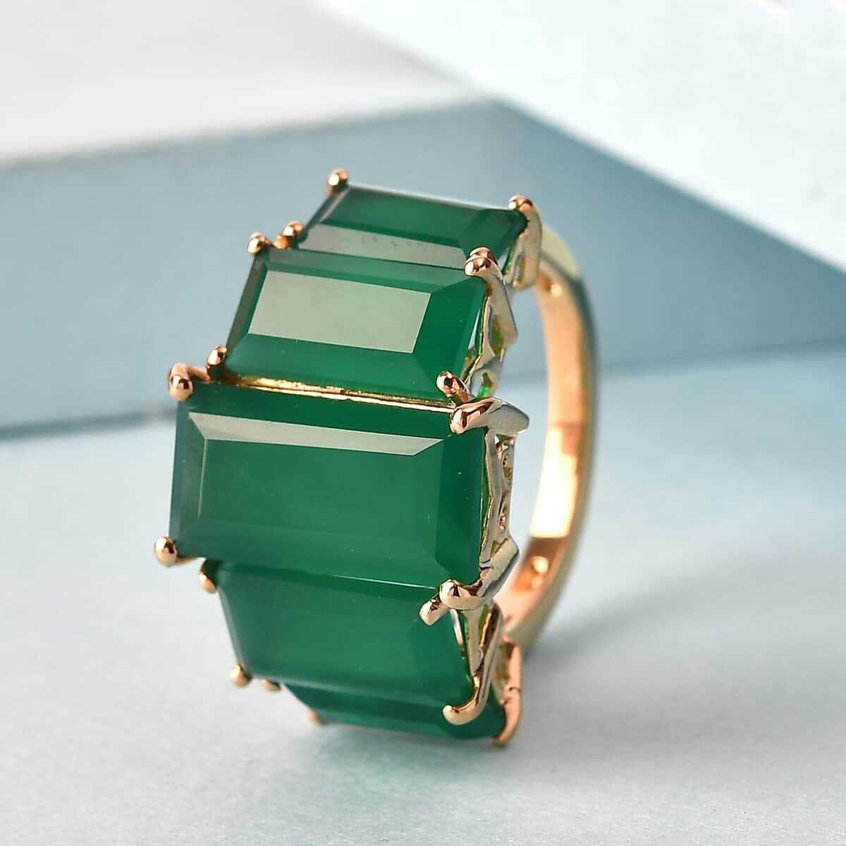 Verde Onyx 5 Stone Ring in Vermeil Yellow Gold Over Sterling Silver (Size 9.0) 15.35 ctw  image number 1