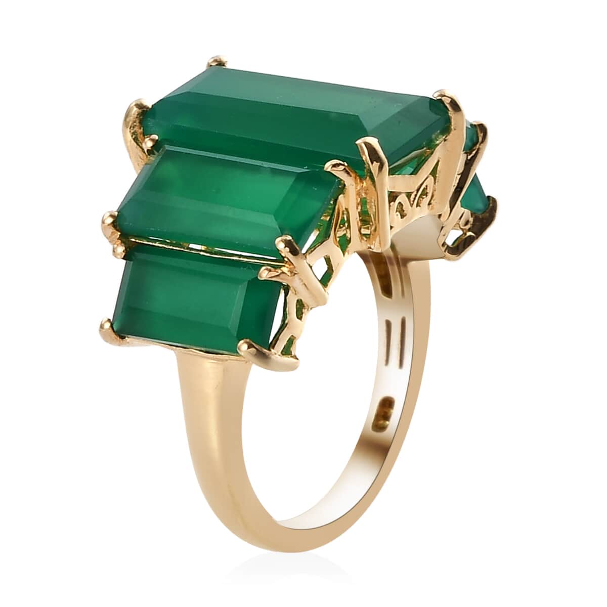 Verde Onyx 5 Stone Ring in Vermeil Yellow Gold Over Sterling Silver (Size 9.0) 15.35 ctw  image number 3