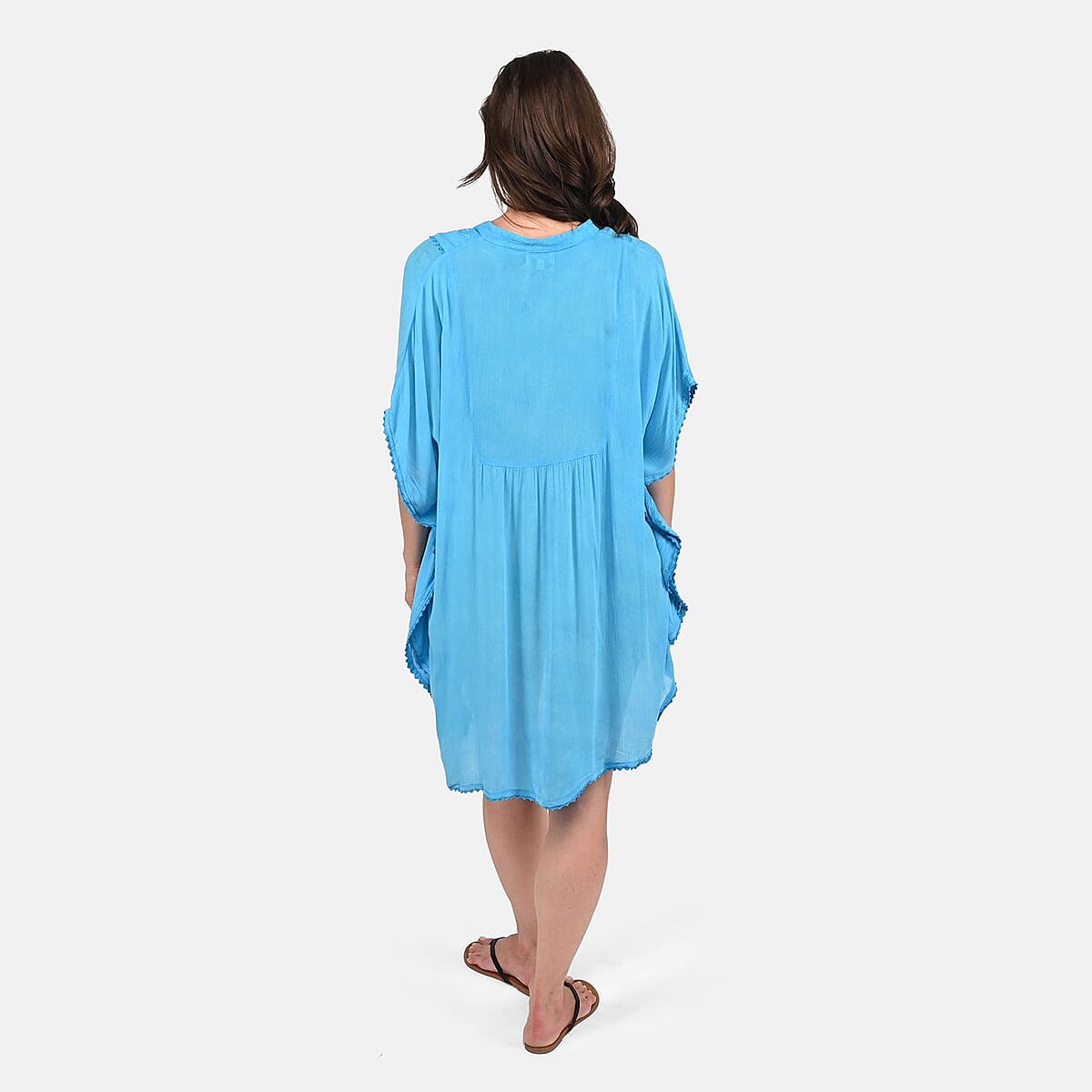 TAMSY Turquoise Embroidered V-Neck Kaftan - One Size Fits Most image number 1