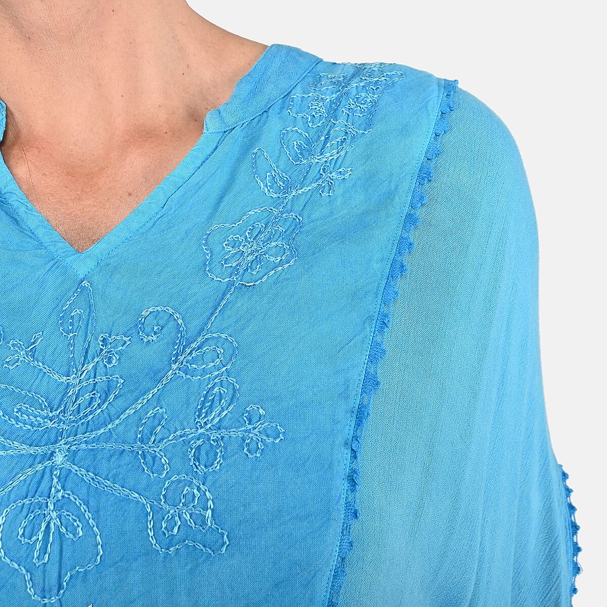 TAMSY Turquoise Embroidered V-Neck Kaftan - One Size Fits Most image number 4